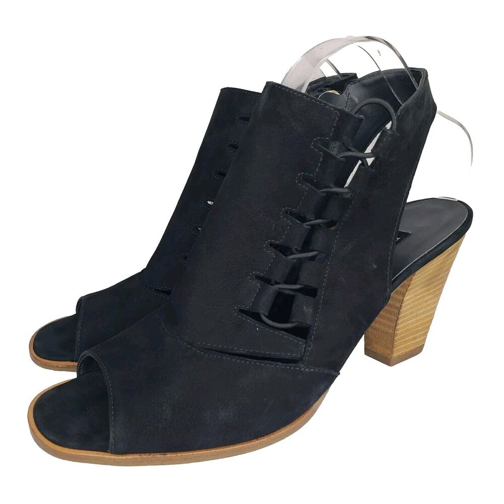 Paul Green Mindy Sandals Womens 8 / 10.5 Black Nubuck Slingback Peep Toe Heels